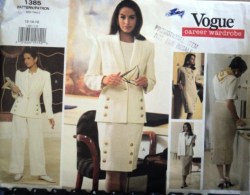 1385 VOGUE 1 BUTTON JACKET, DRESS, TOP,  BOTTOMS PATTERN 12=16; 18-22 choice uncut